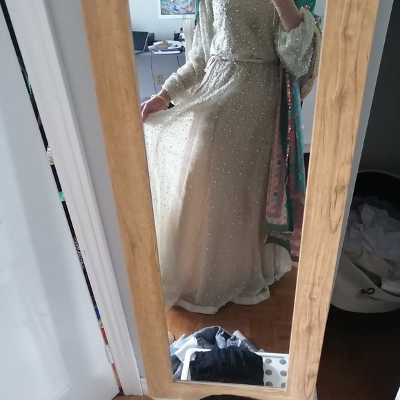 Hand Sewn Delicate Beaded Dress Long Sleeve Size Small - Picture 9 of 11